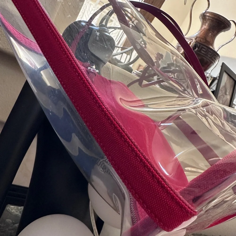 PRADA Clear Red Tote Pool Summer Bag with Pouch Authentic Used  Good   Condition - Picture 10 of 14